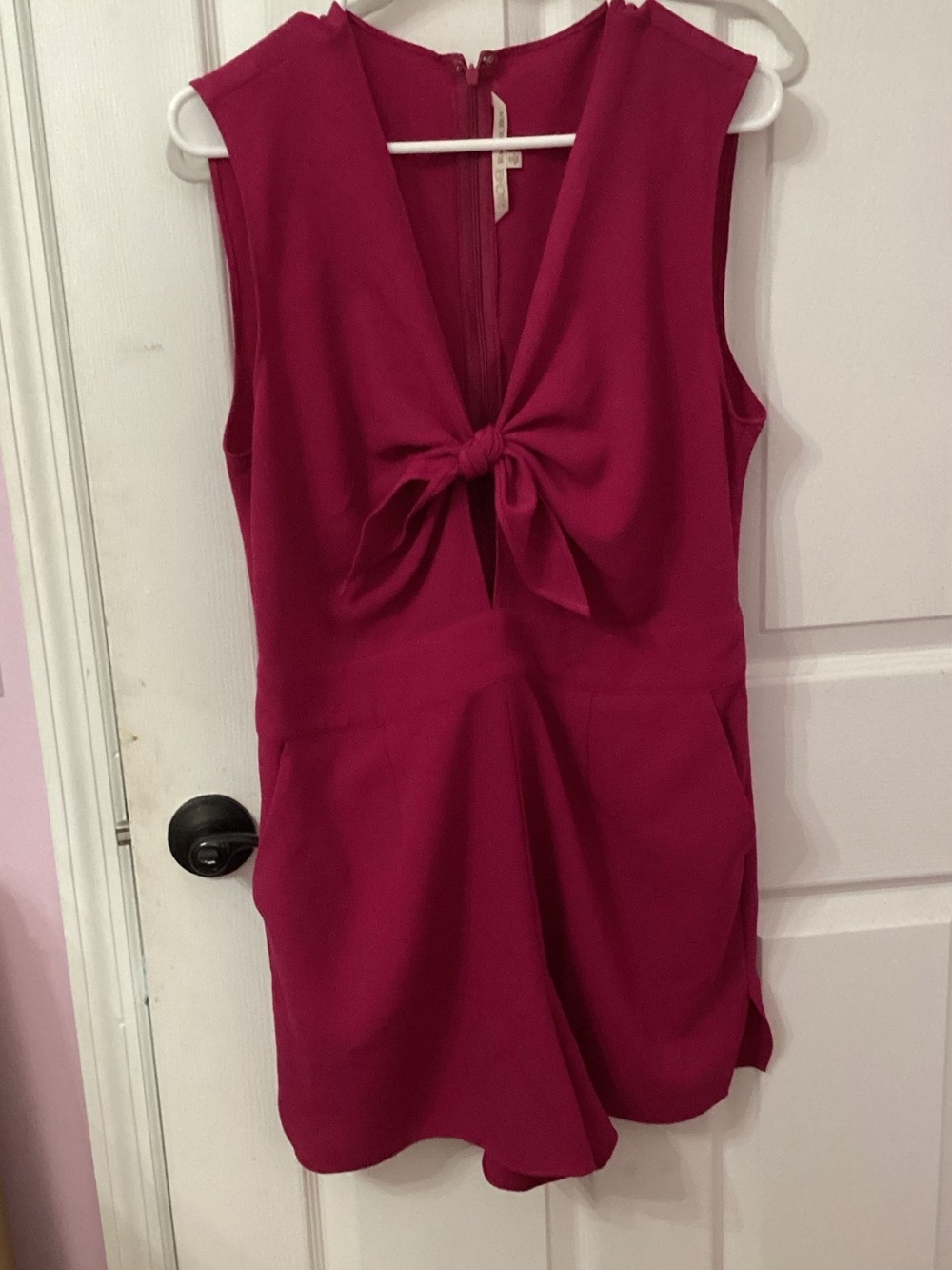 Sleeveless Knot-Front Magenta Romper